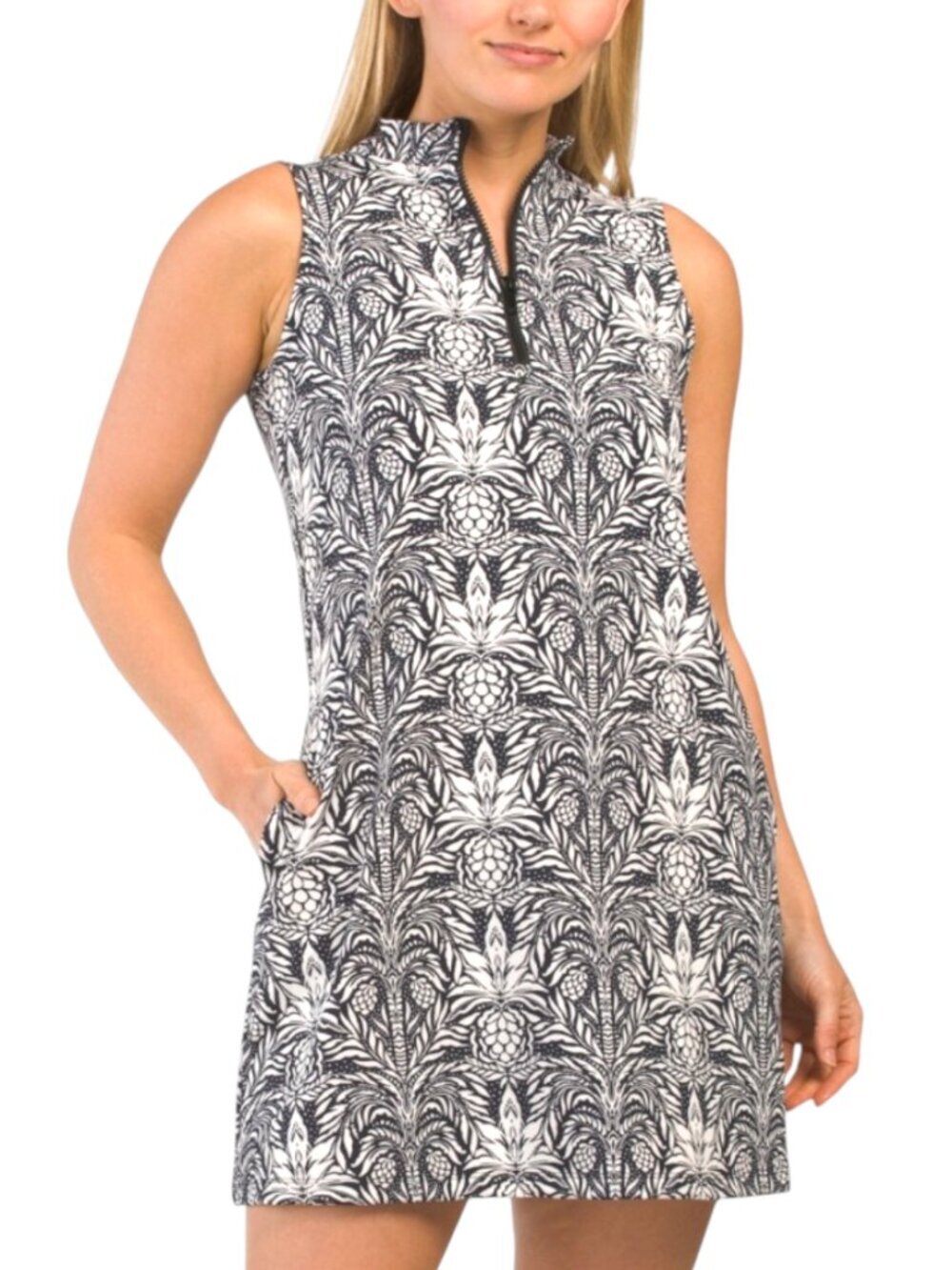 Tommy Bahama 1/4 Zip-Front Aubrey IslandZone® Active Dress - Black/White - XL